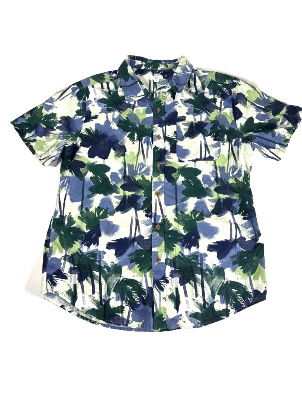 Men's Dip Large Hawaiian Shirt Blue Green Abstract Trees Med Beach Full Button